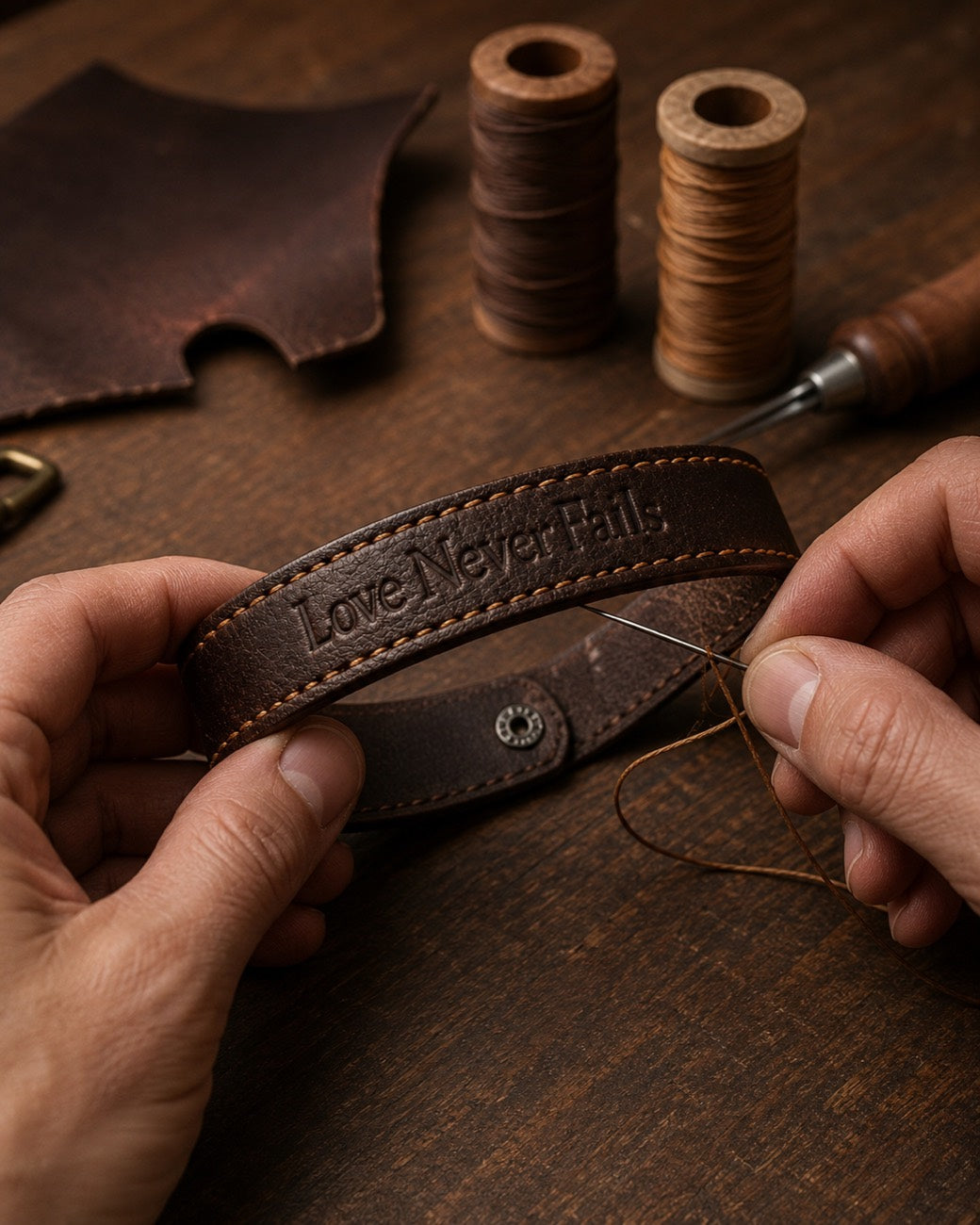 Cut, stitched, and finished by hand.